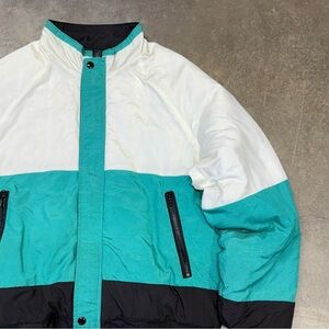 Vintage K Products Colorblock Nylon Puffer Jacket USA Made 90s Workwear